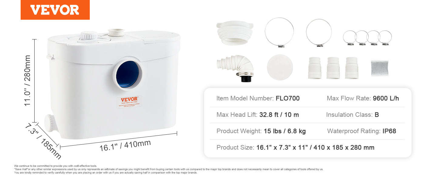 Macerator Sewerage Sump Pump with 3 Water Inlets and Check Valve-United States / 1200W