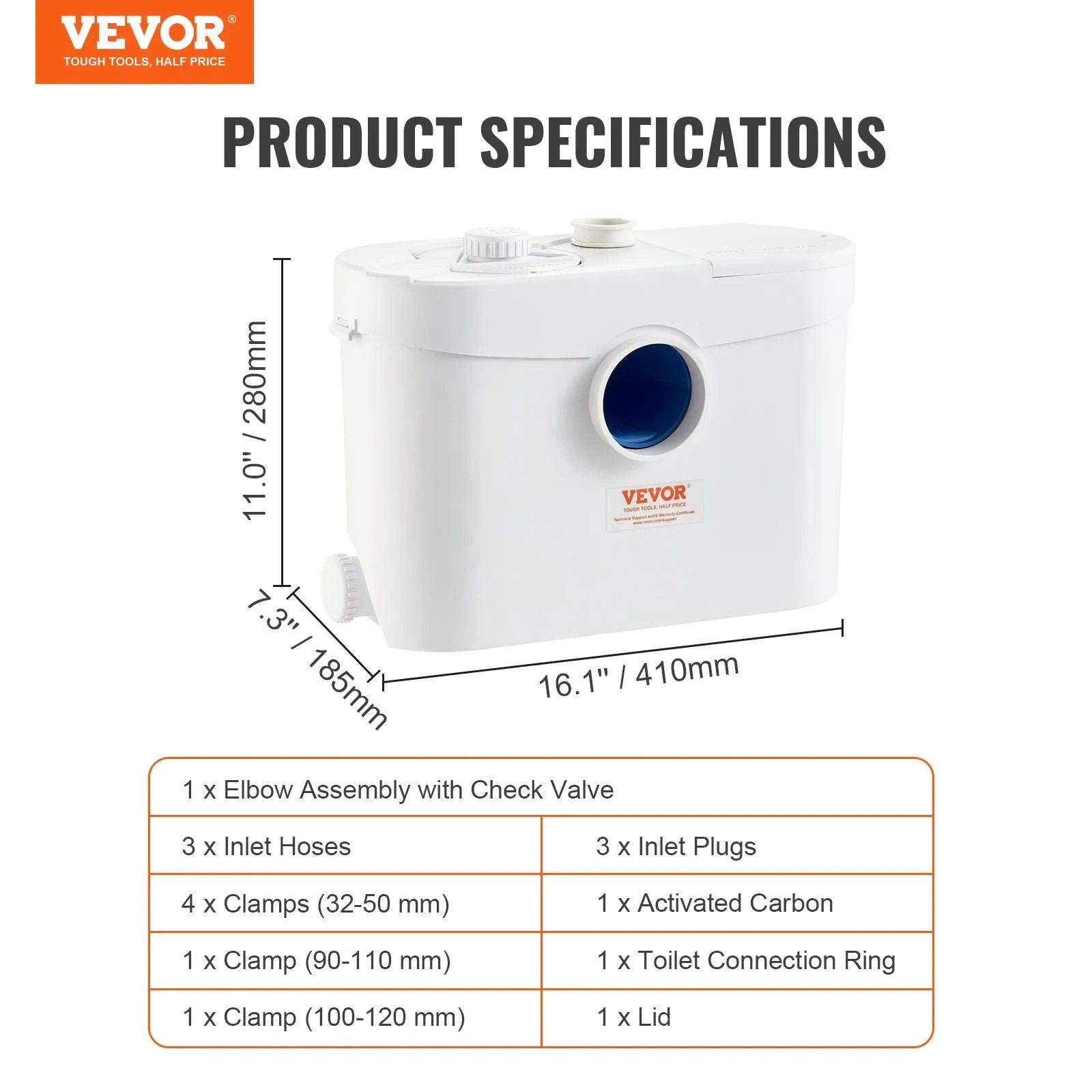 Macerator Sewerage Sump Pump with 3 Water Inlets and Check Valve-United States / 1200W