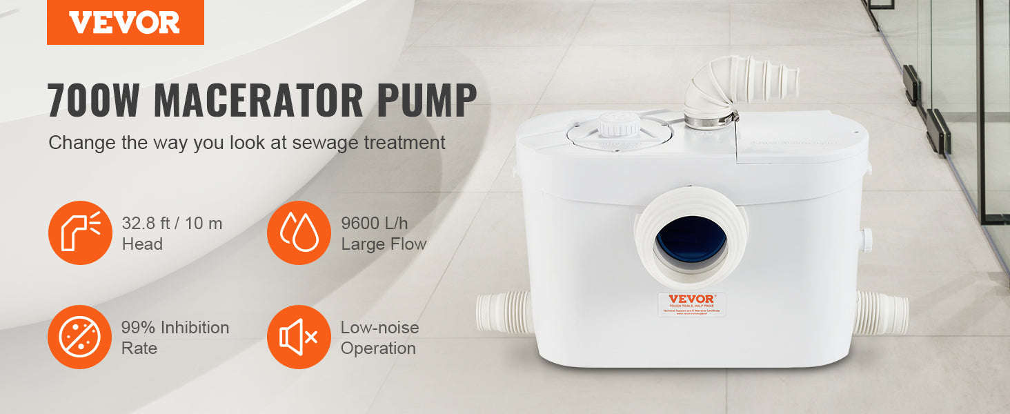 Macerator Sewerage Sump Pump with 3 Water Inlets and Check Valve-United States / 1200W