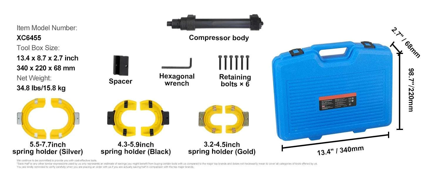 MacPherson Strut Spring Compressor Kit with 3 Interchangeable Yokes-CZECH REPUBLIC