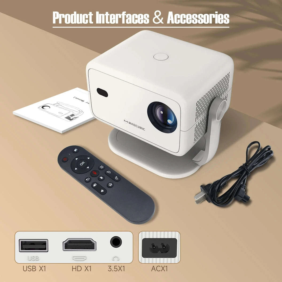 Magcubic 4K Android 11 Portable Projector with 360° Rotation-Whtie / UK Plug / UNITED KINGDOM