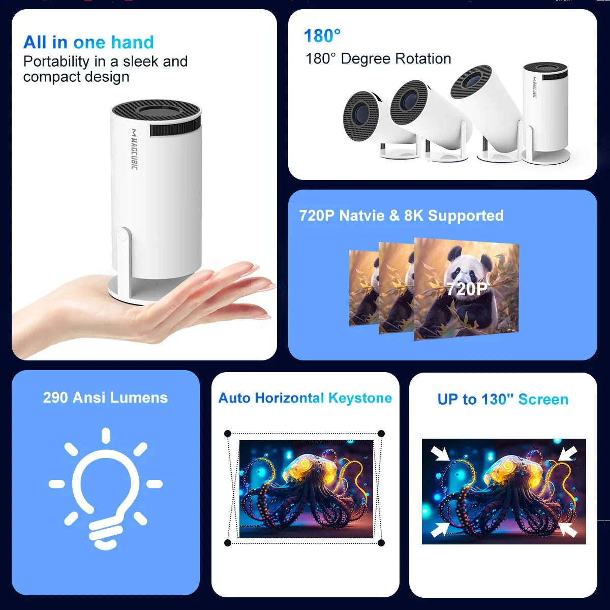 MAGCUBIC HY300 PRO 8K Android Projector-HY300 Pro-White / AU Plug