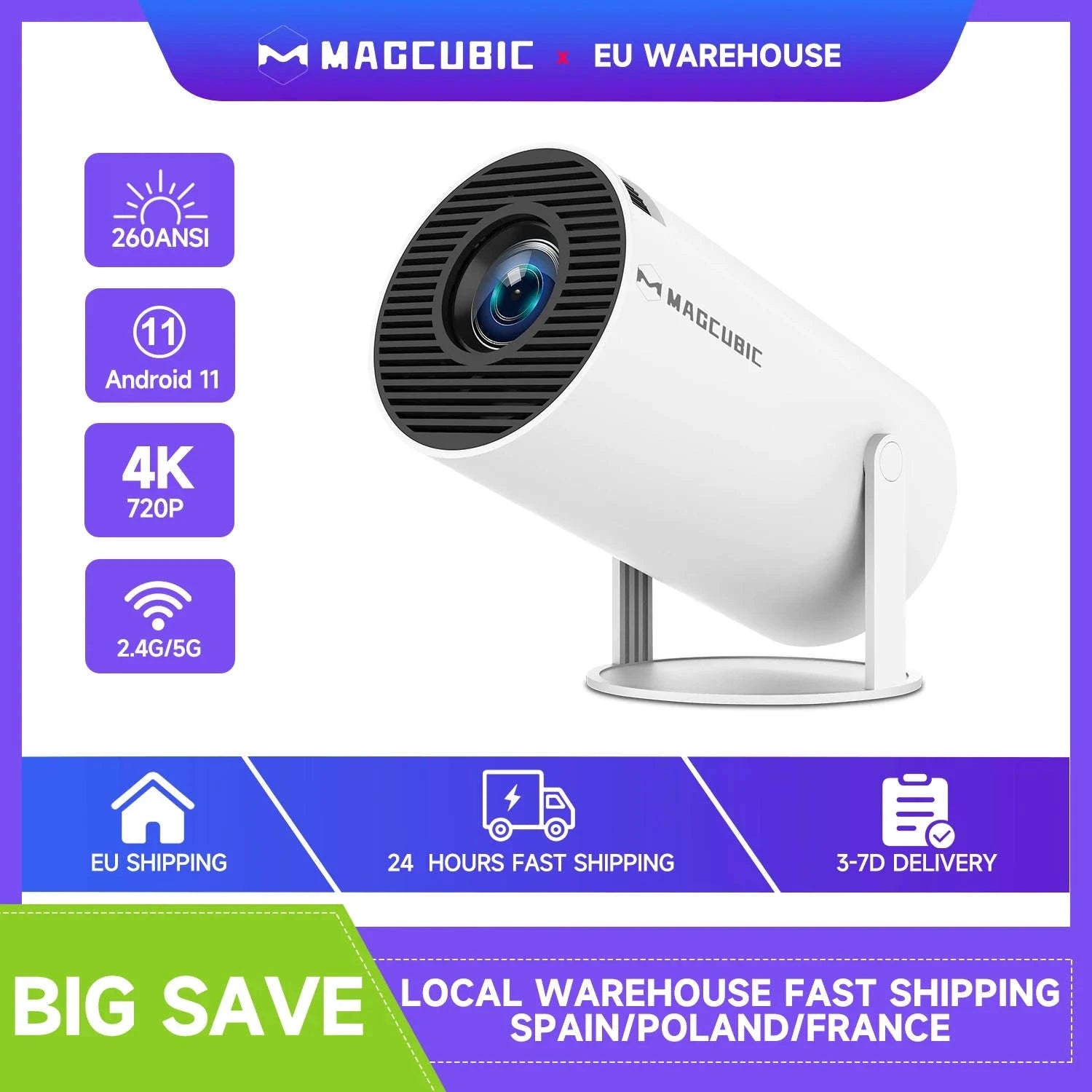 Magcubic HY300 Pro Portable 4K Projector with Android 11-HY300-Grey / EU Plug / france