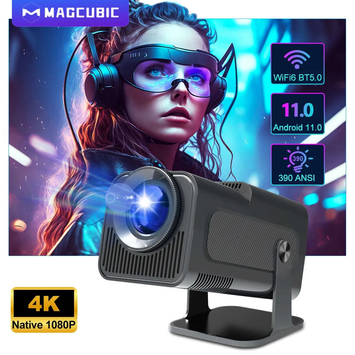 Magcubic HY320 4K Support Native 1080P Android Projector-HY320-Grey / AU Plug