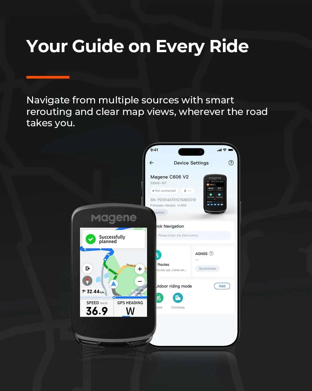 Magene C606V2 GPS Bike Computer with 2.8" Touchscreen Navigation-C606V2 / United States