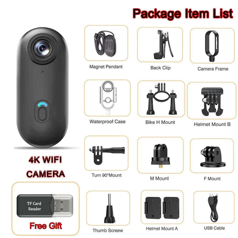 Magnetic 4K Mini Action Camera with WiFi and Waterproof Case-UHD Pro 4K (White) / NO TF Card / China Mainland