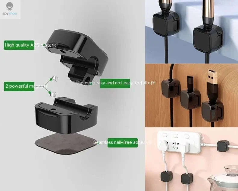 Magnetic Cable Organizer Clips – Easy Desk Management 6‑Pack-6 Pcs Black