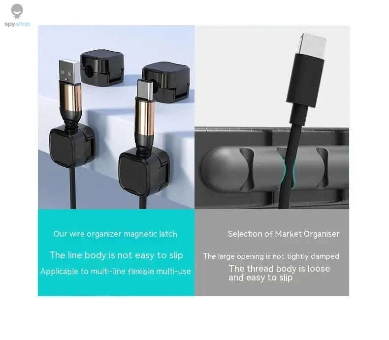 Magnetic Cable Organizer Clips – Easy Desk Management 6‑Pack-6 Pcs Black