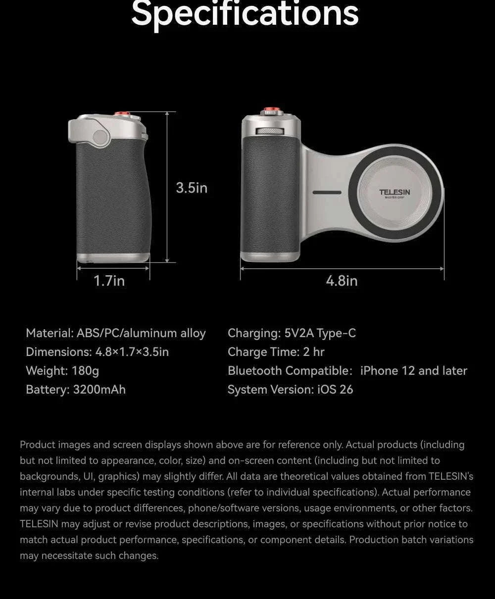 Magnetic Camera Grip with Bluetooth Shutter & Zoom Dial for iPhone-Black Imaging Grip