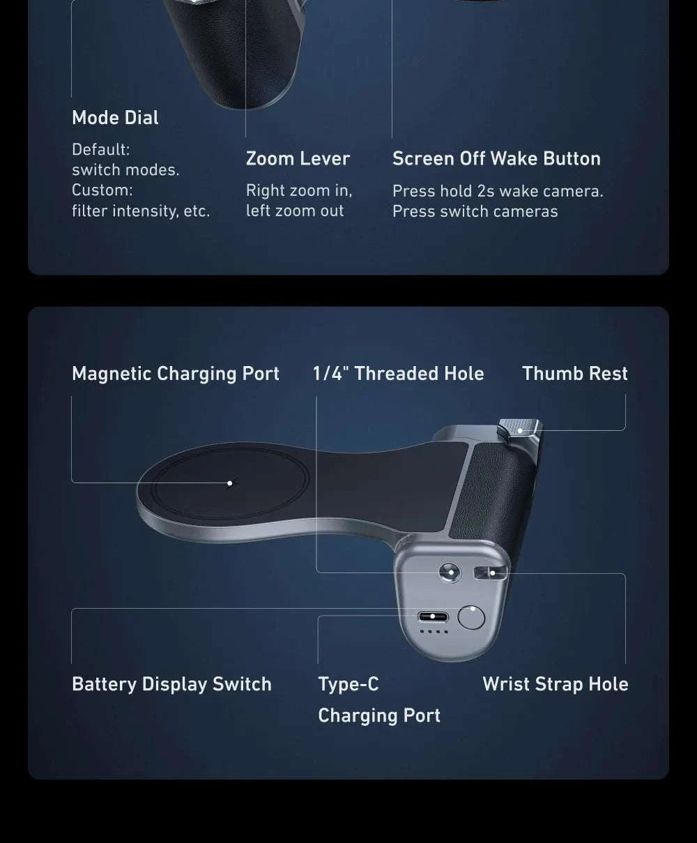 Magnetic Camera Grip with Bluetooth Shutter & Zoom Dial for iPhone-Black Imaging Grip