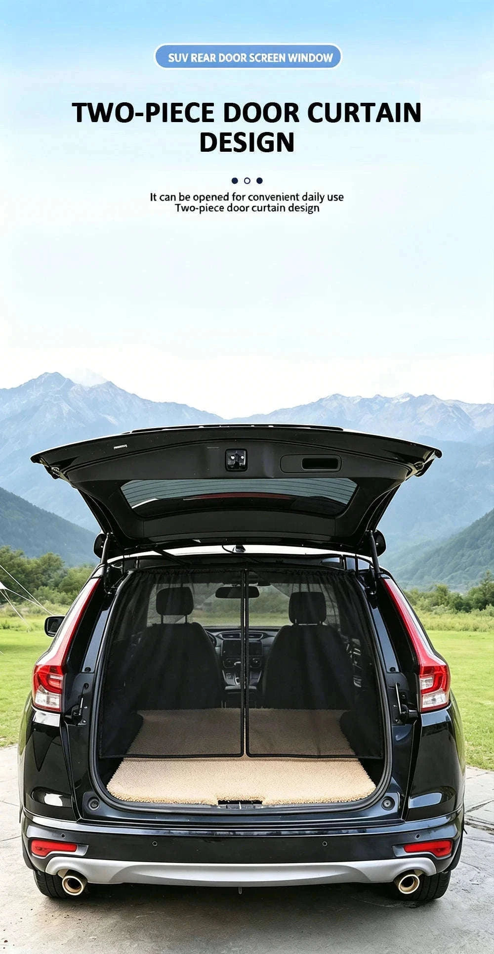 Magnetic Car Trunk Mosquito Screen for Small to Mid-Size SUVs-Black
