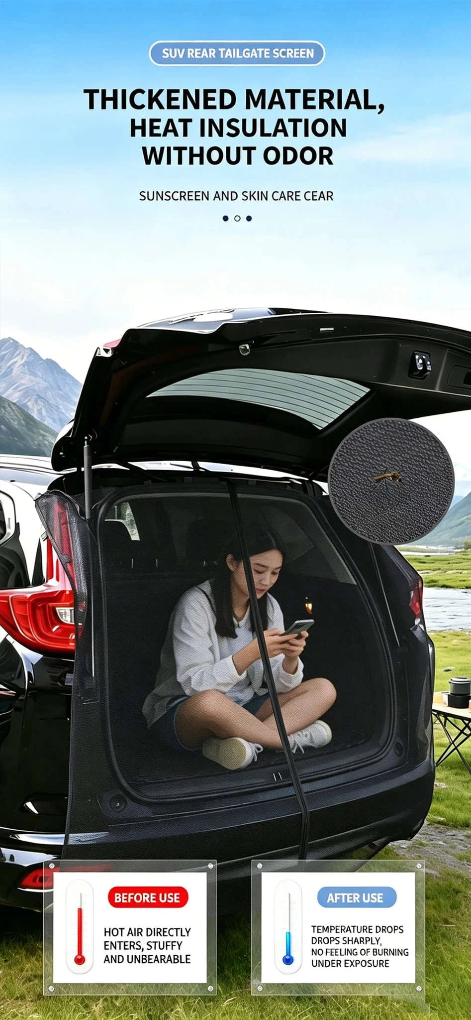 Magnetic Car Trunk Mosquito Screen for Small to Mid-Size SUVs-Black