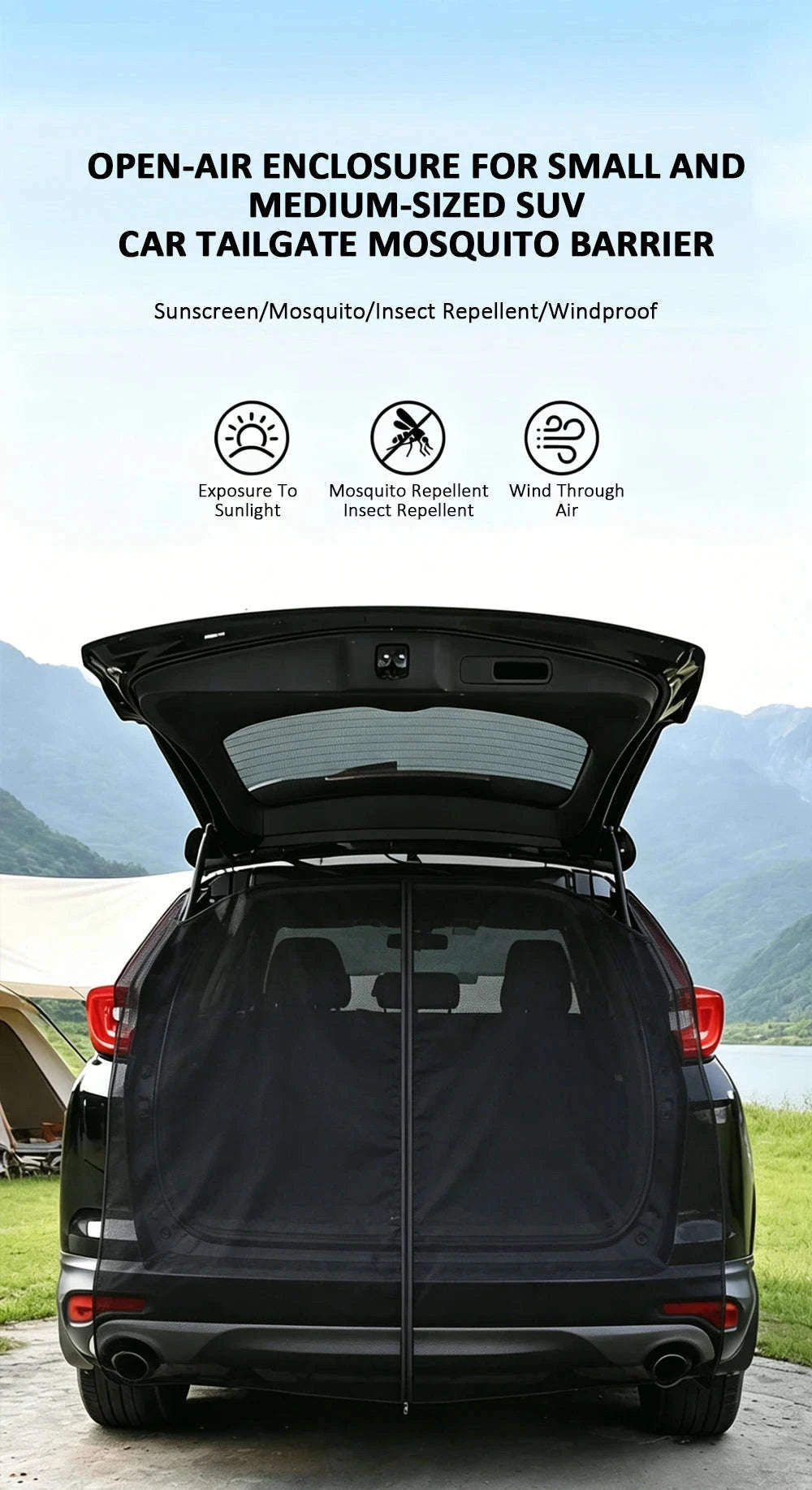 Magnetic Car Trunk Mosquito Screen for Small to Mid-Size SUVs-Black