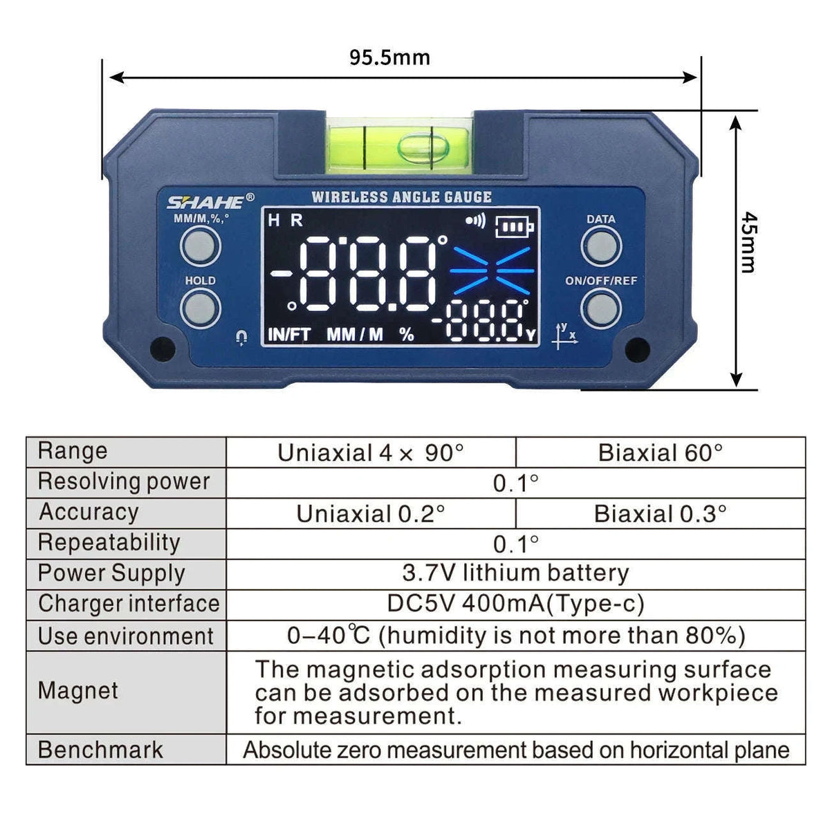 Magnetic Digital Angle Finder Inclinometer with Backlit Display-No Wireless