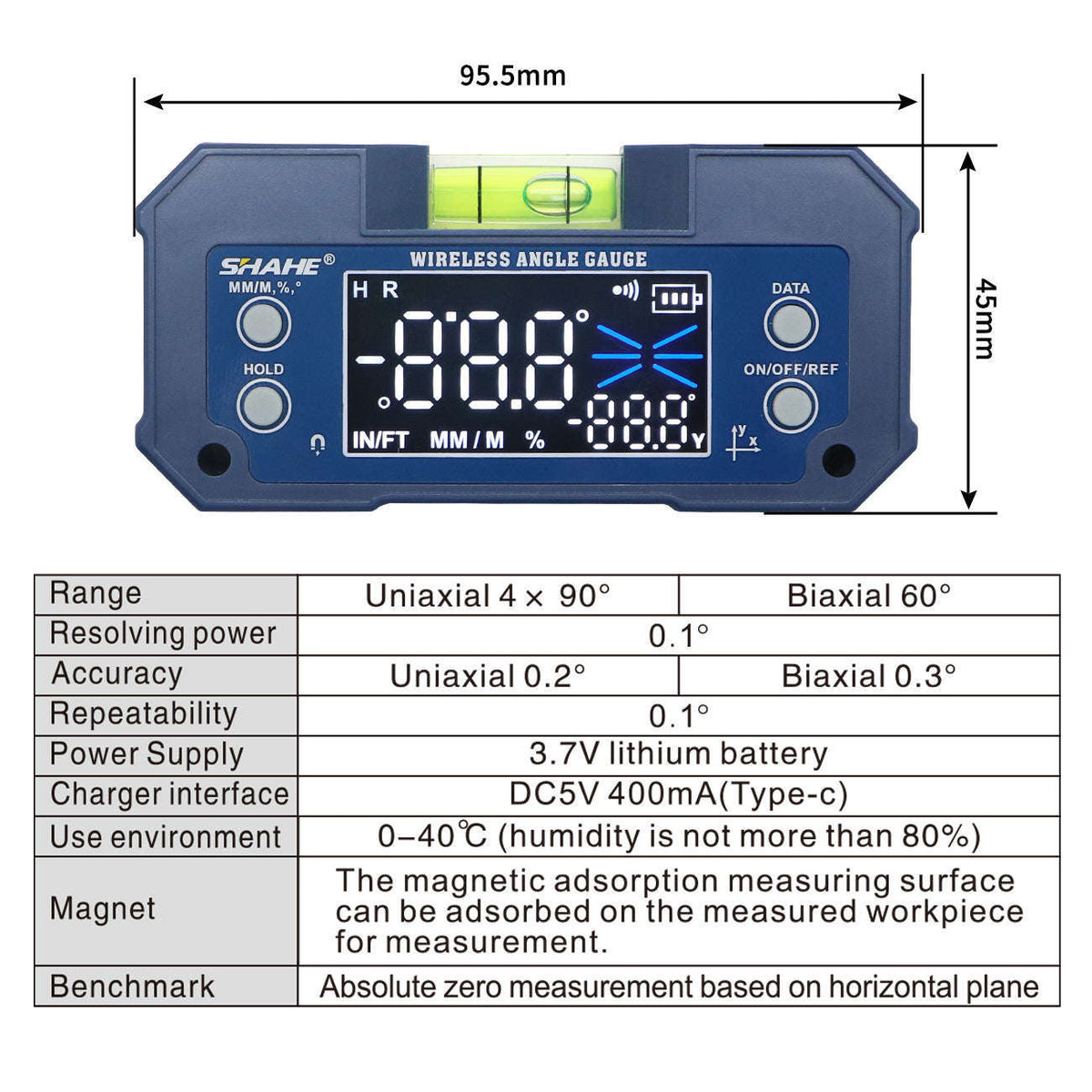 Magnetic Digital Angle Finder Inclinometer with Backlit Display-No Wireless
