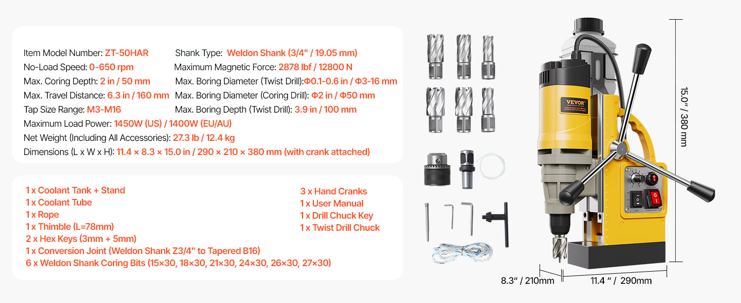 Magnetic Drill Press 1400W Core Drill 50mm Boring Capacity