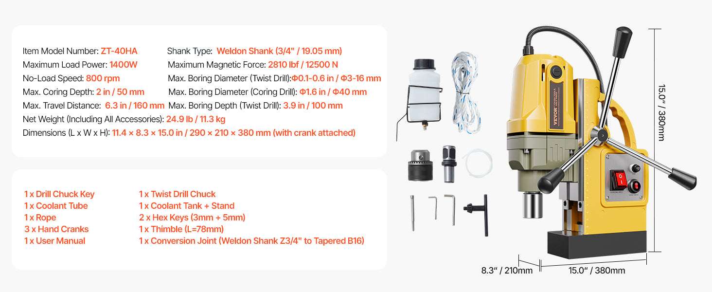Magnetic Drill Press 1400W Core Drill 50mm Boring Capacity-1400W 40mm / Poland