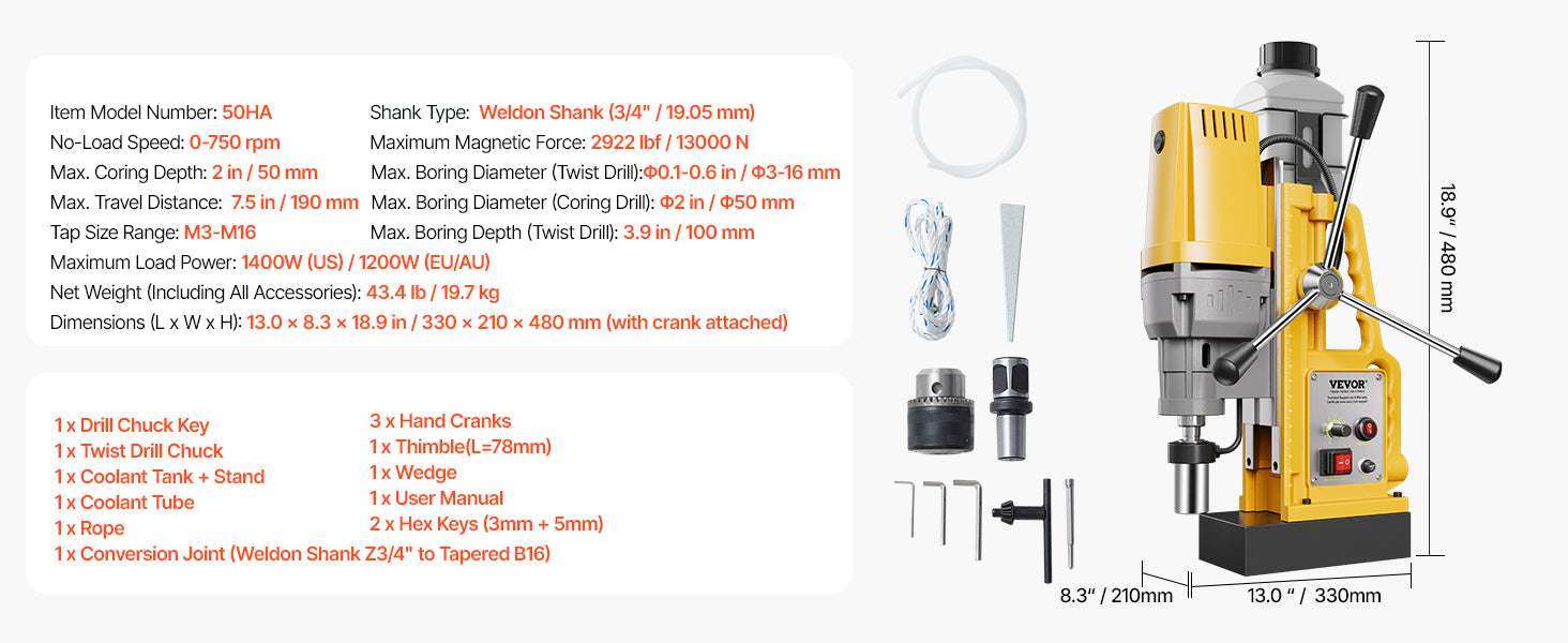 Magnetic Drill Press 1400W Core Drill 50mm Boring Capacity-1400W 40mm / Poland