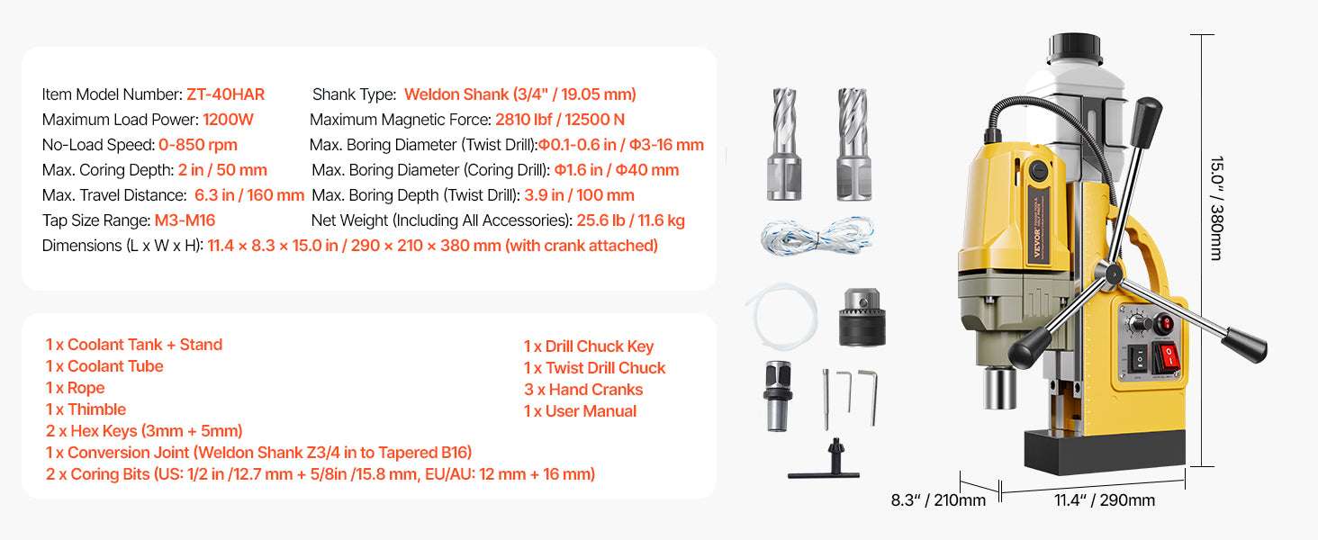 Magnetic Drill Press 1400W Core Drill 50mm Boring Capacity-1400W 40mm / Poland