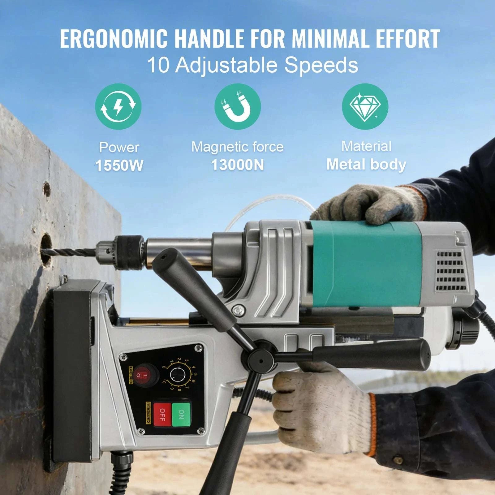 Magnetic Drill Press 1450W/1550W with 10-Speed Control & Strong Base-2in 1550W 820r / United States