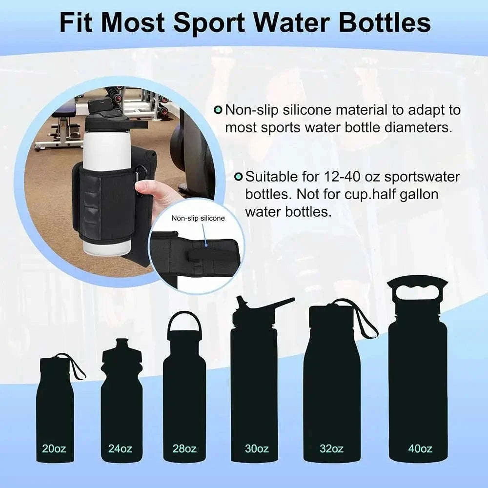 Magnetic Gym Water Bottle Holder with Neoprene Pouch-Black
