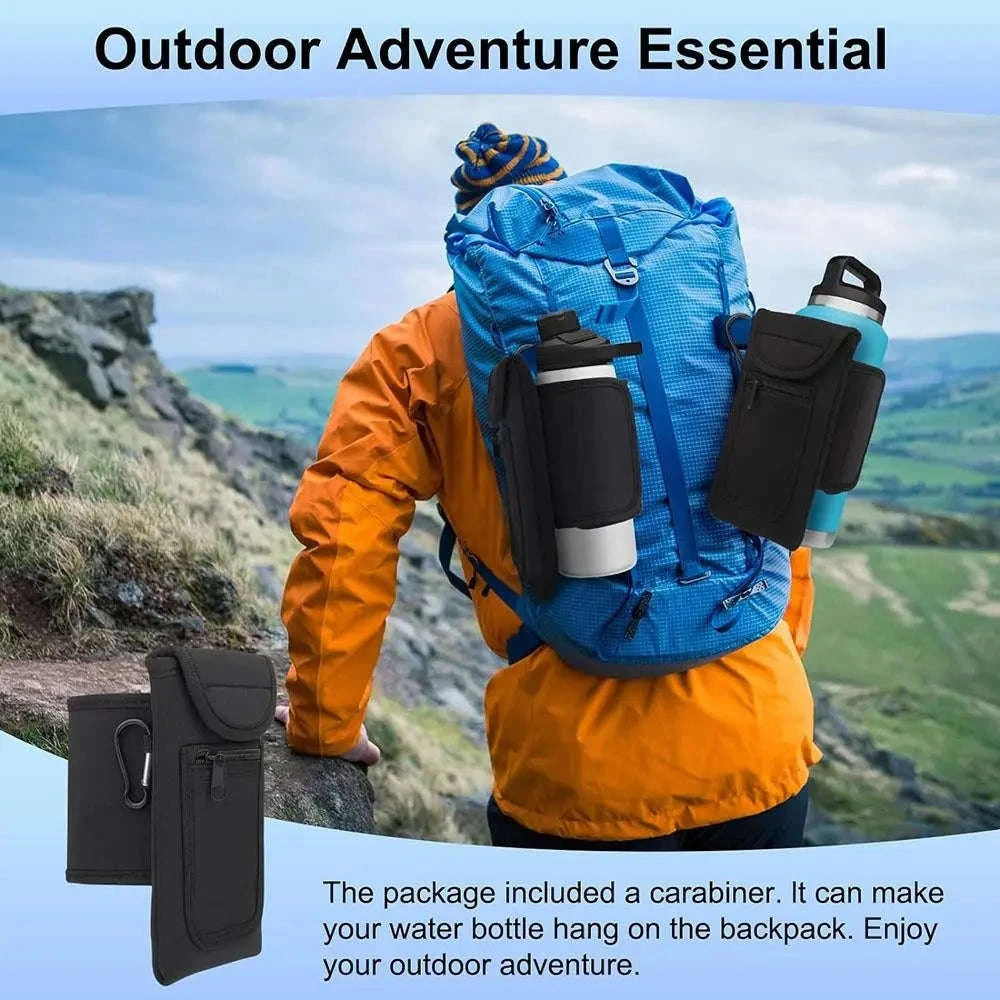 Magnetic Gym Water Bottle Holder with Secure Neoprene Pouch-Black