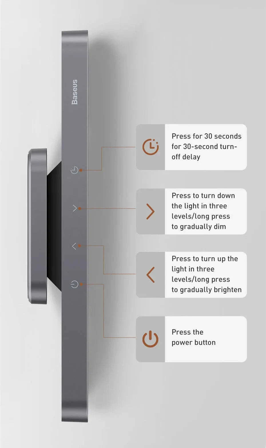 Magnetic LED Night Light with Stepless Dimming & 24H Battery-No adapter