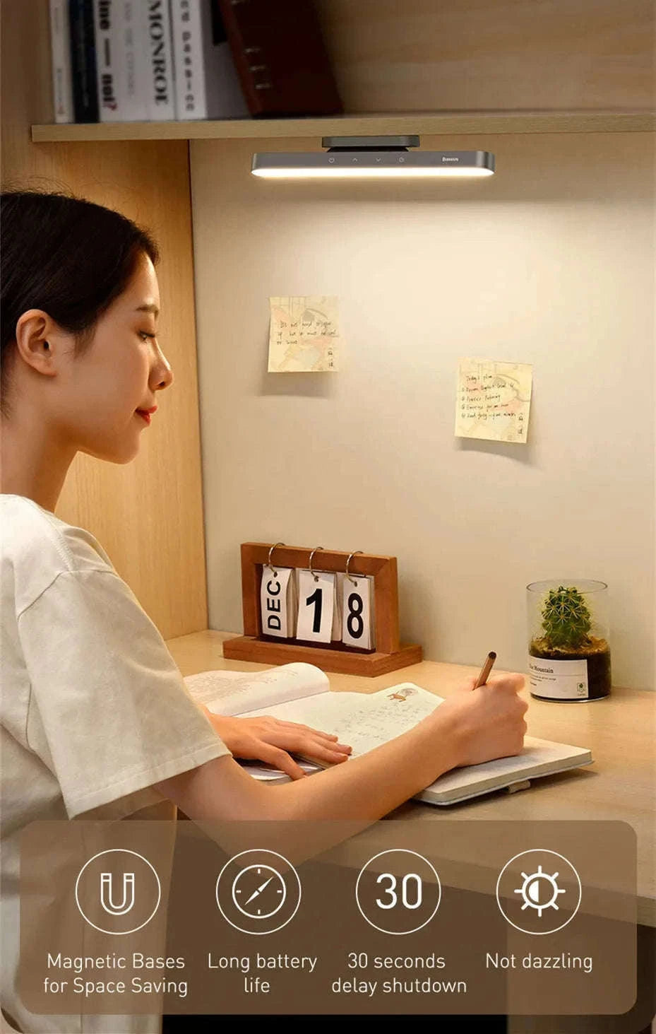 Magnetic LED Night Light with Stepless Dimming & 24H Battery-No adapter