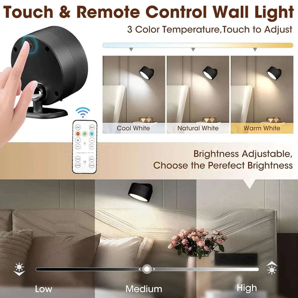 Magnetic LED Wall Light with 360° Rotation and Remote Control-White