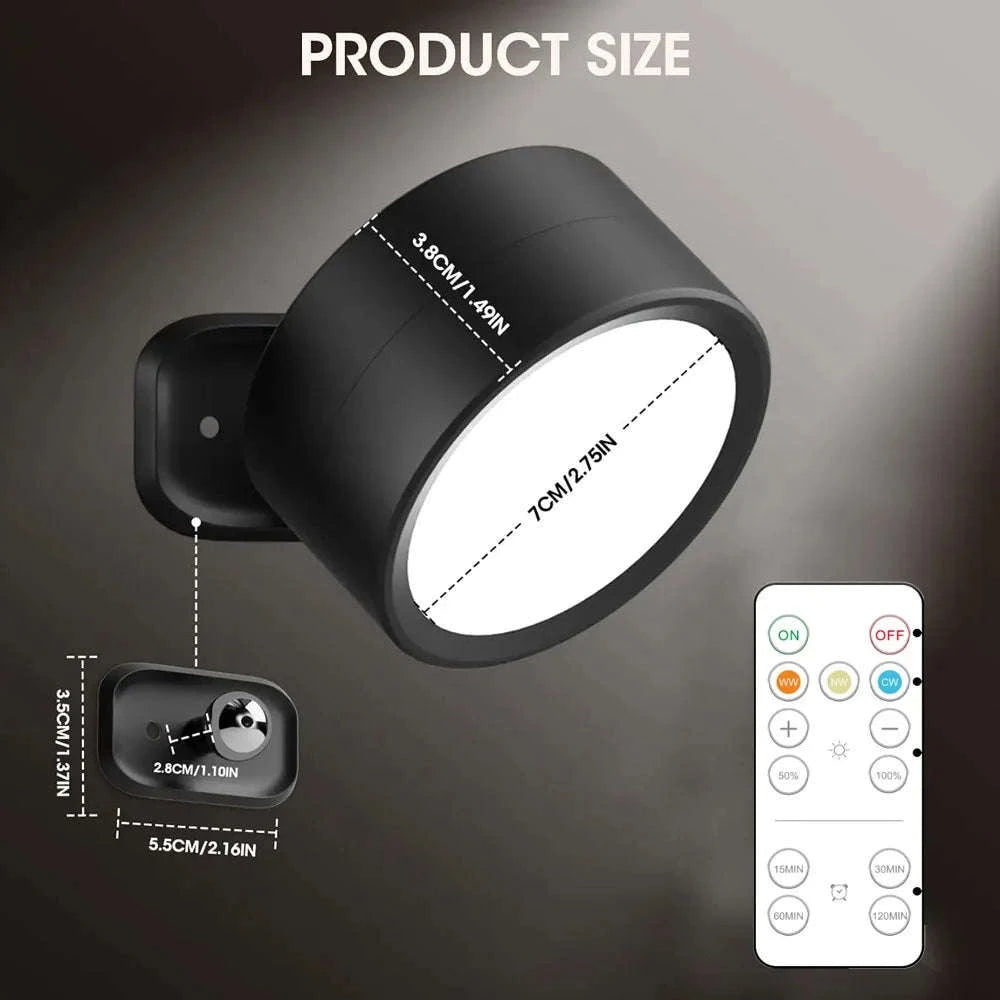 Magnetic LED Wall Light with 360° Rotation and Remote Control-White