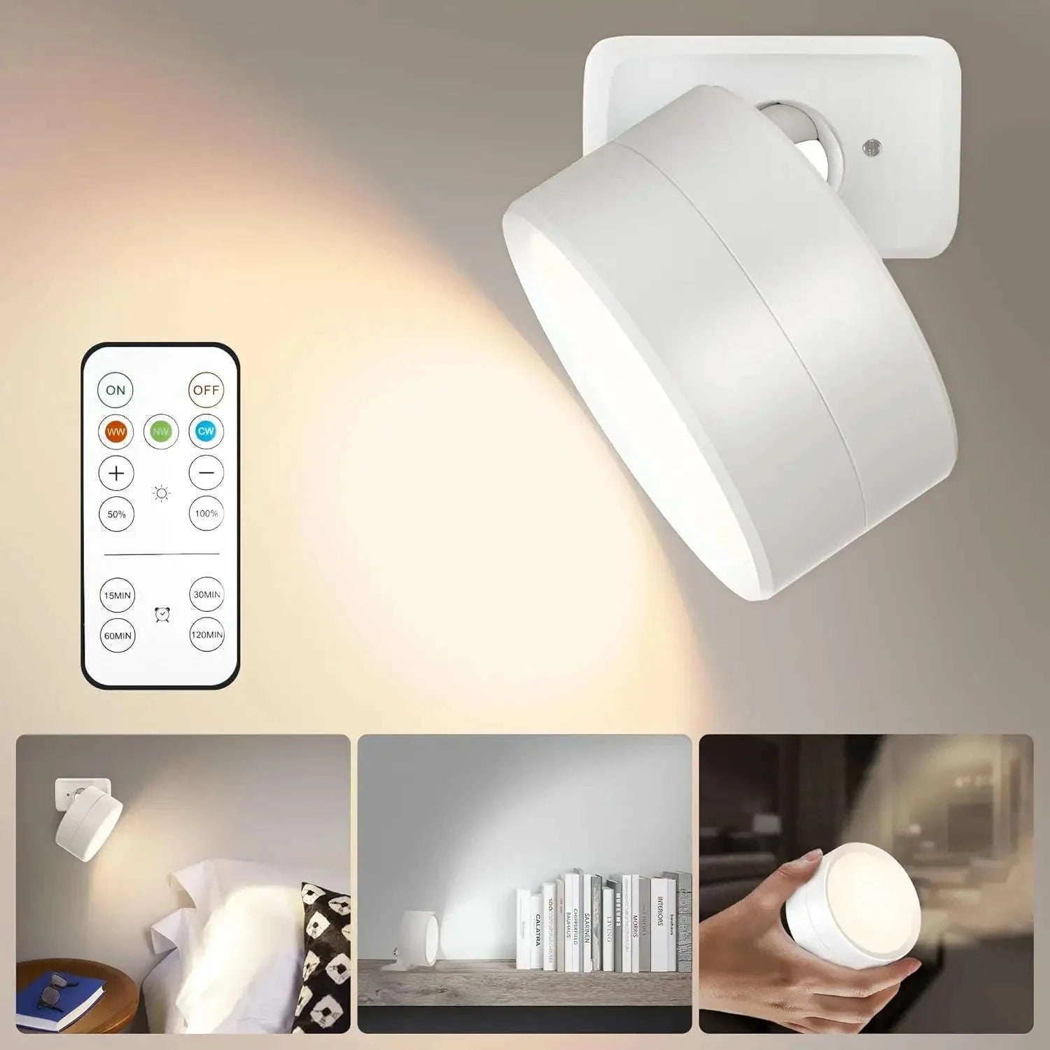 Magnetic LED Wall Light with 360° Rotation and Remote Control-White