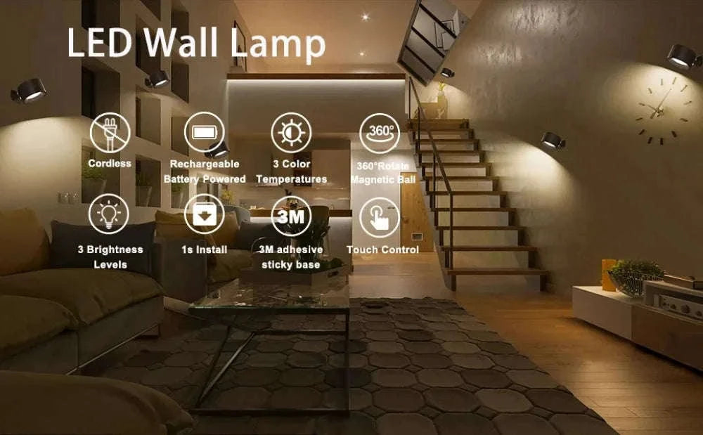 Magnetic LED Wall Light with Remote Control and 360° Rotation-White