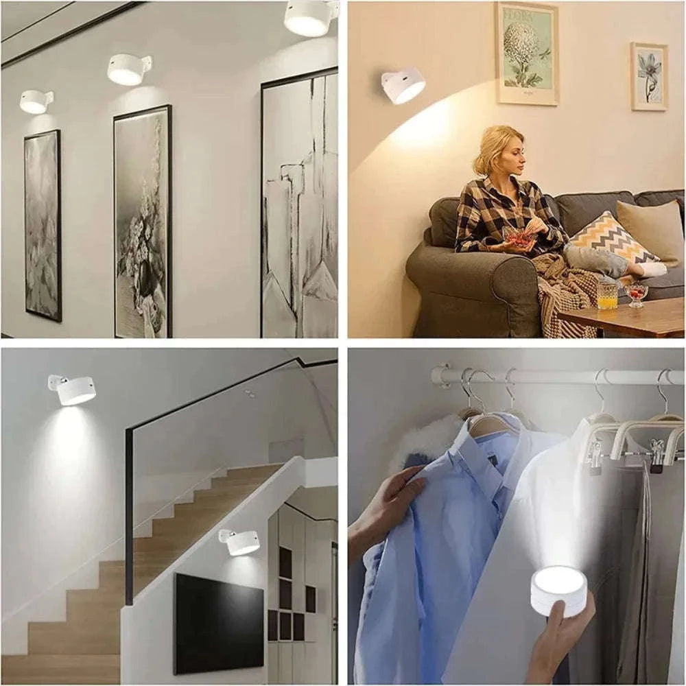 Magnetic LED Wall Light with Remote Control and 360° Rotation-White