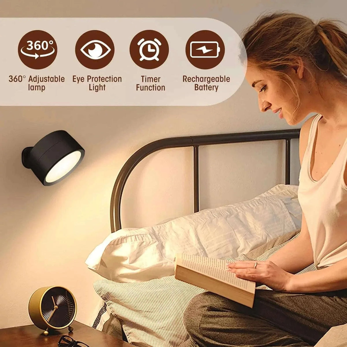 Magnetic LED Wall Light with Remote Control and 360° Rotation-White
