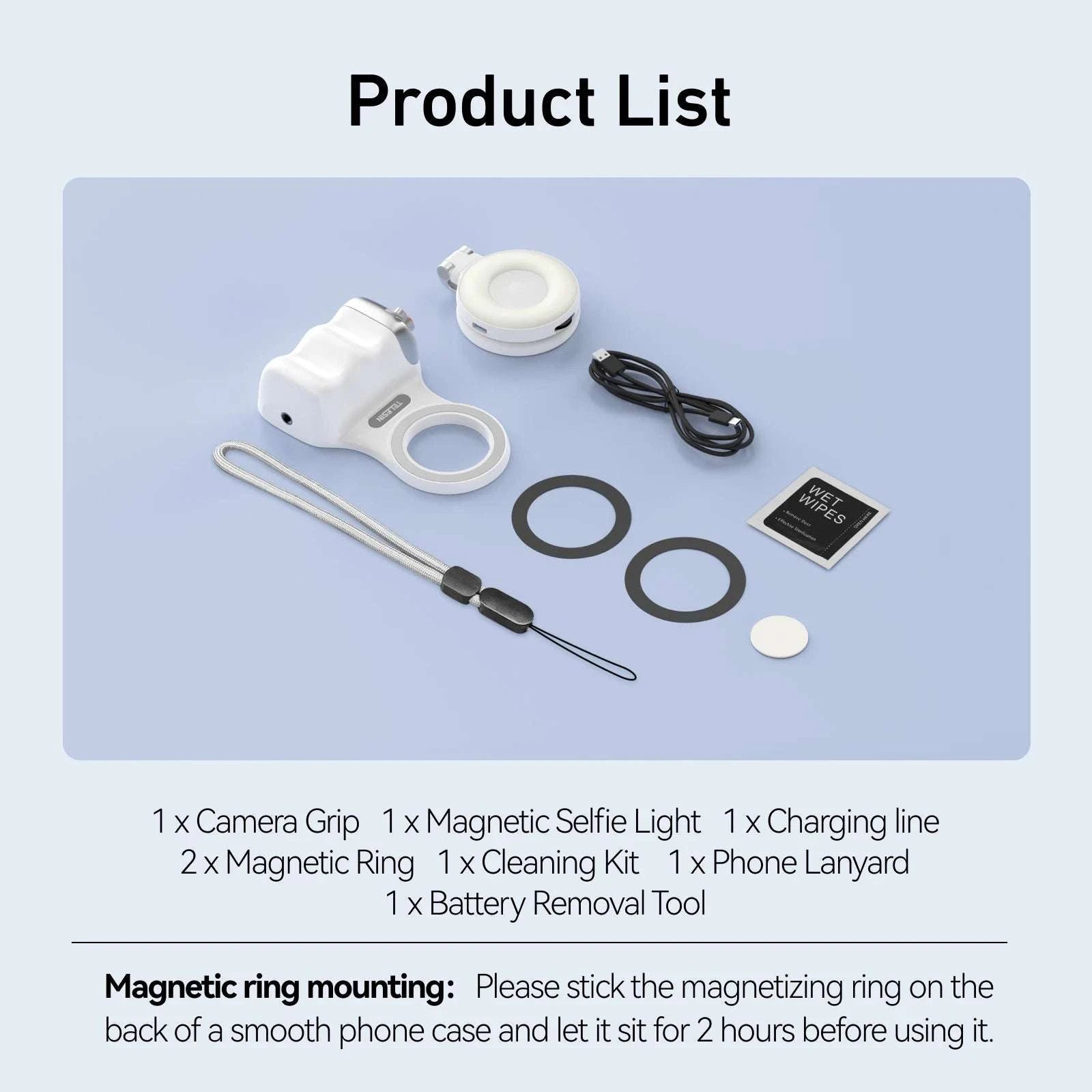 Magnetic Phone Camera Grip with Remote & Bluetooth Control-White No light / United States
