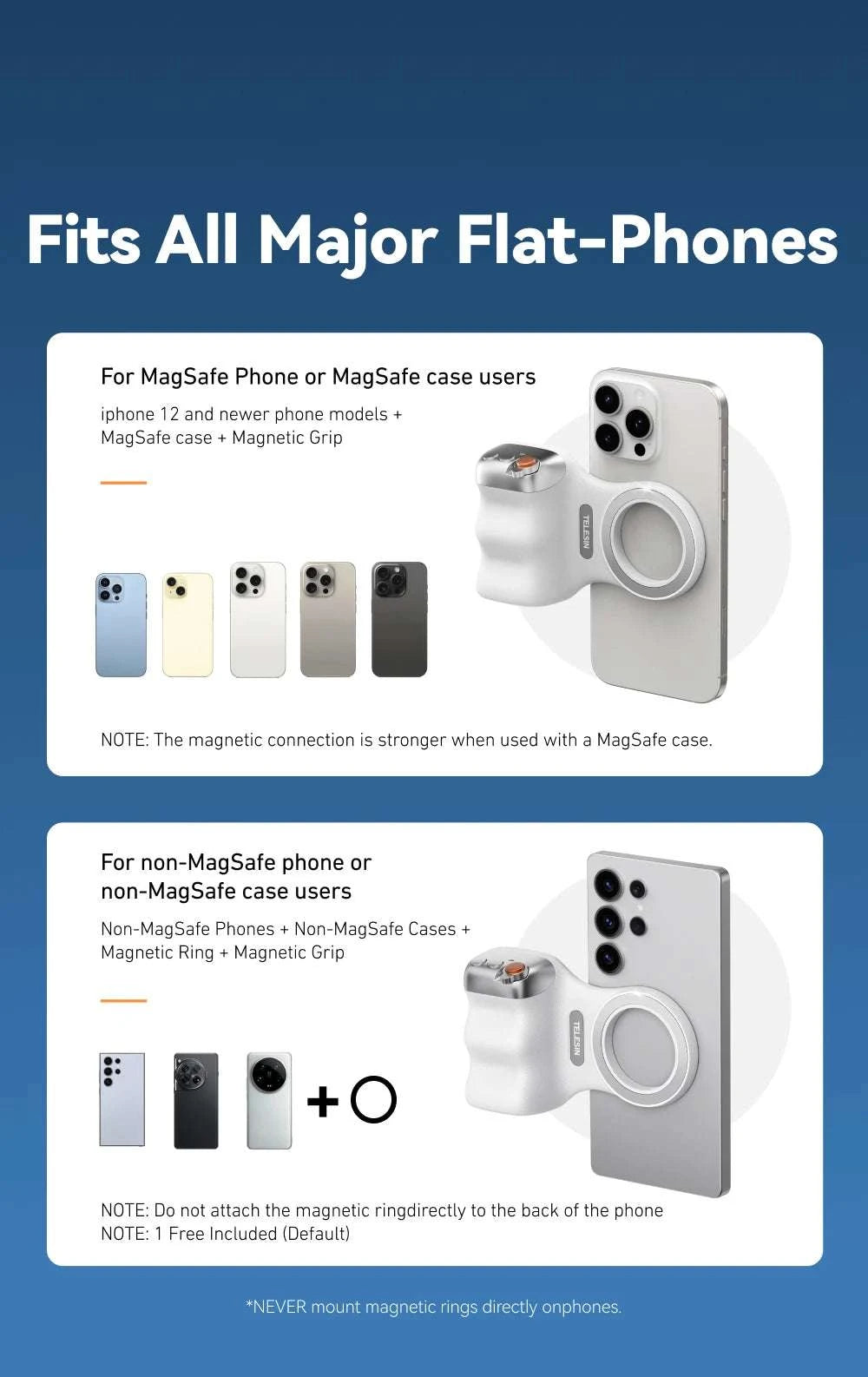 Magnetic Phone Camera Grip with Remote & Bluetooth Control-White No light / United States