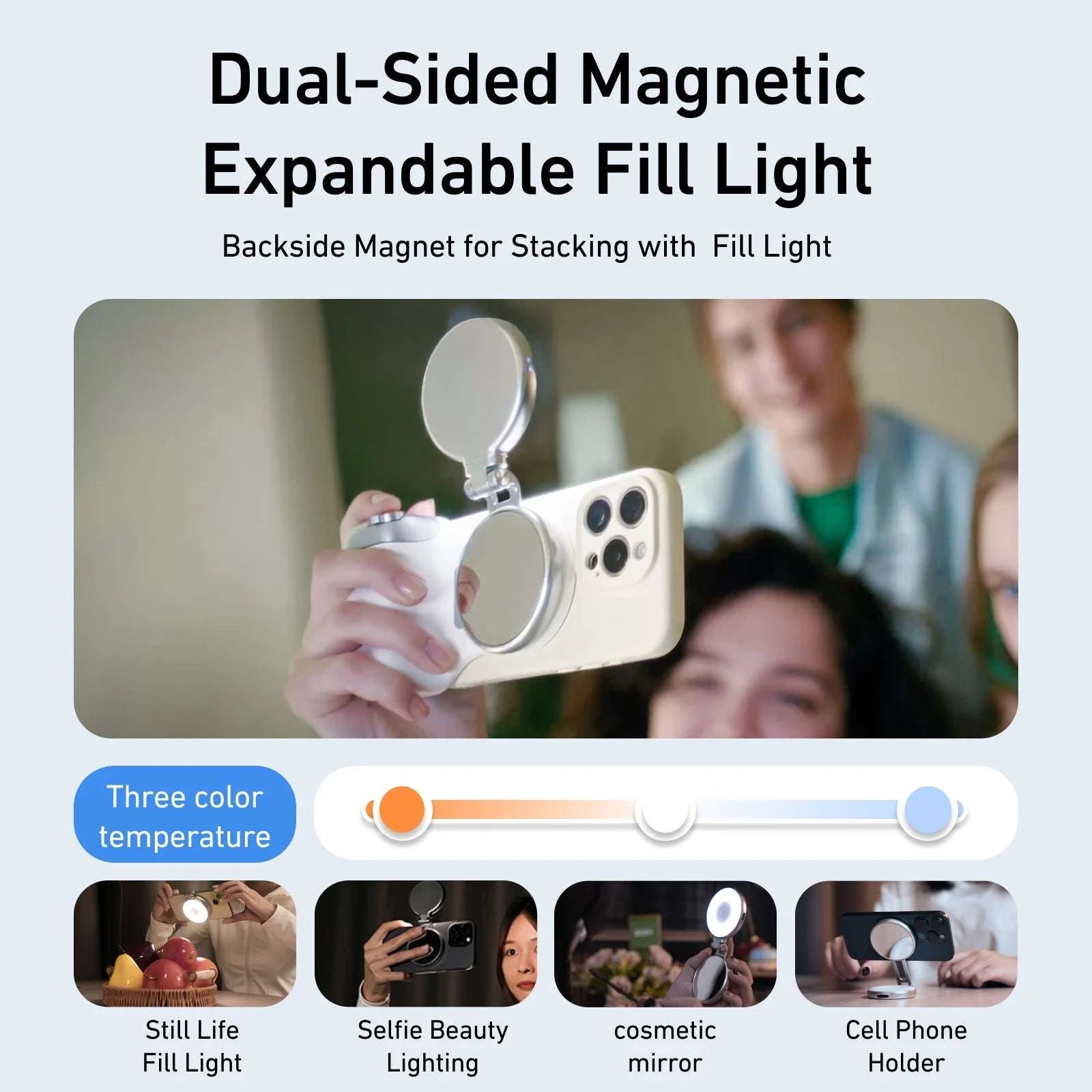 Magnetic Phone Camera Grip with Remote & Bluetooth Control-White No light / United States