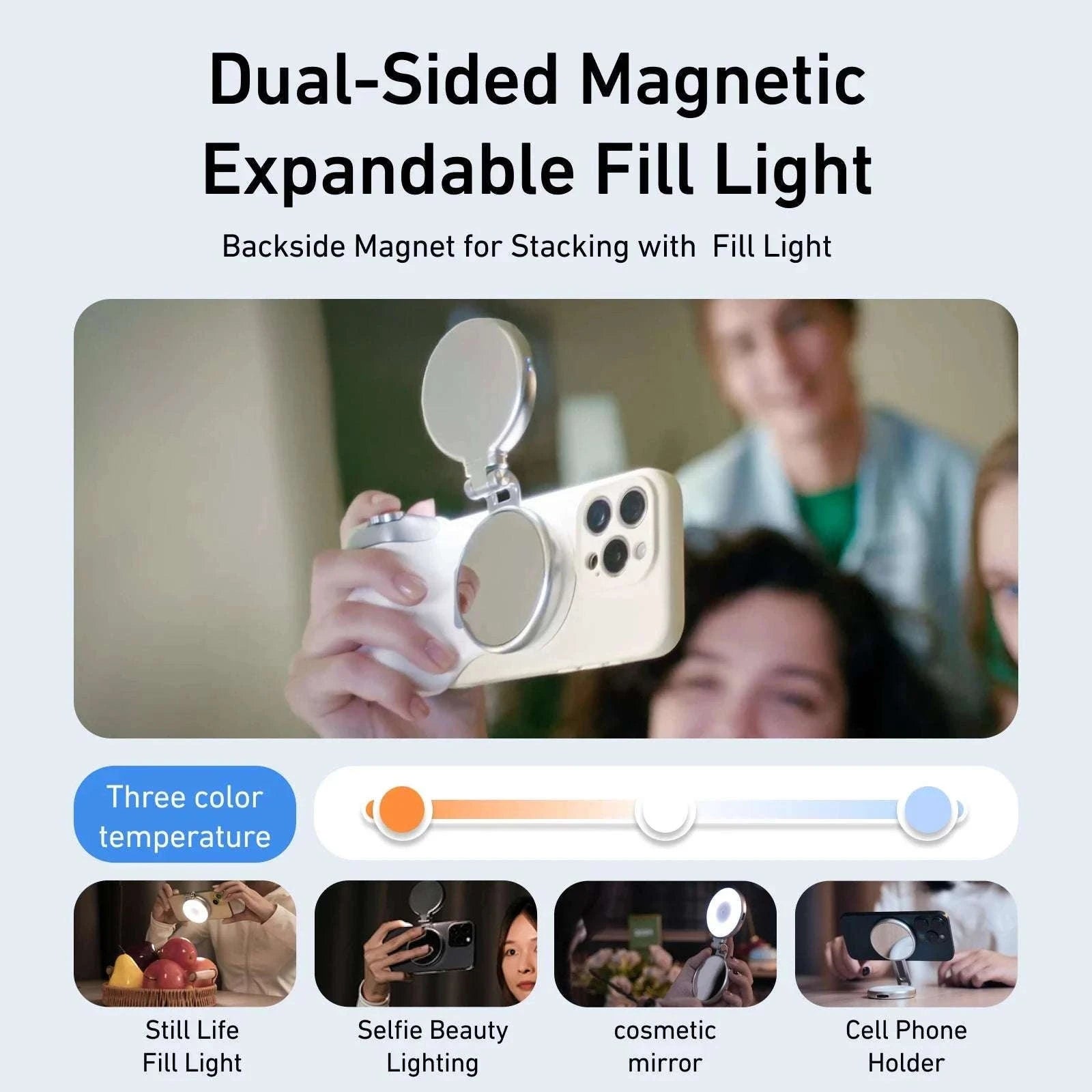 Magnetic Phone Camera Grip with Remote & Bluetooth Control-White No light / United States