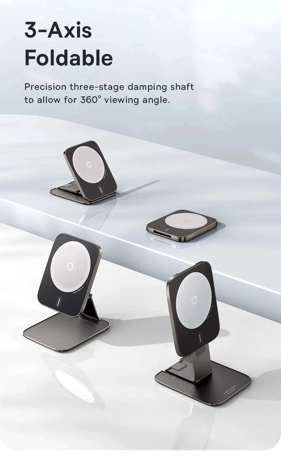 Magnetic Phone Holder Stand for iPhone 12–16 Foldable 360° Mount-black