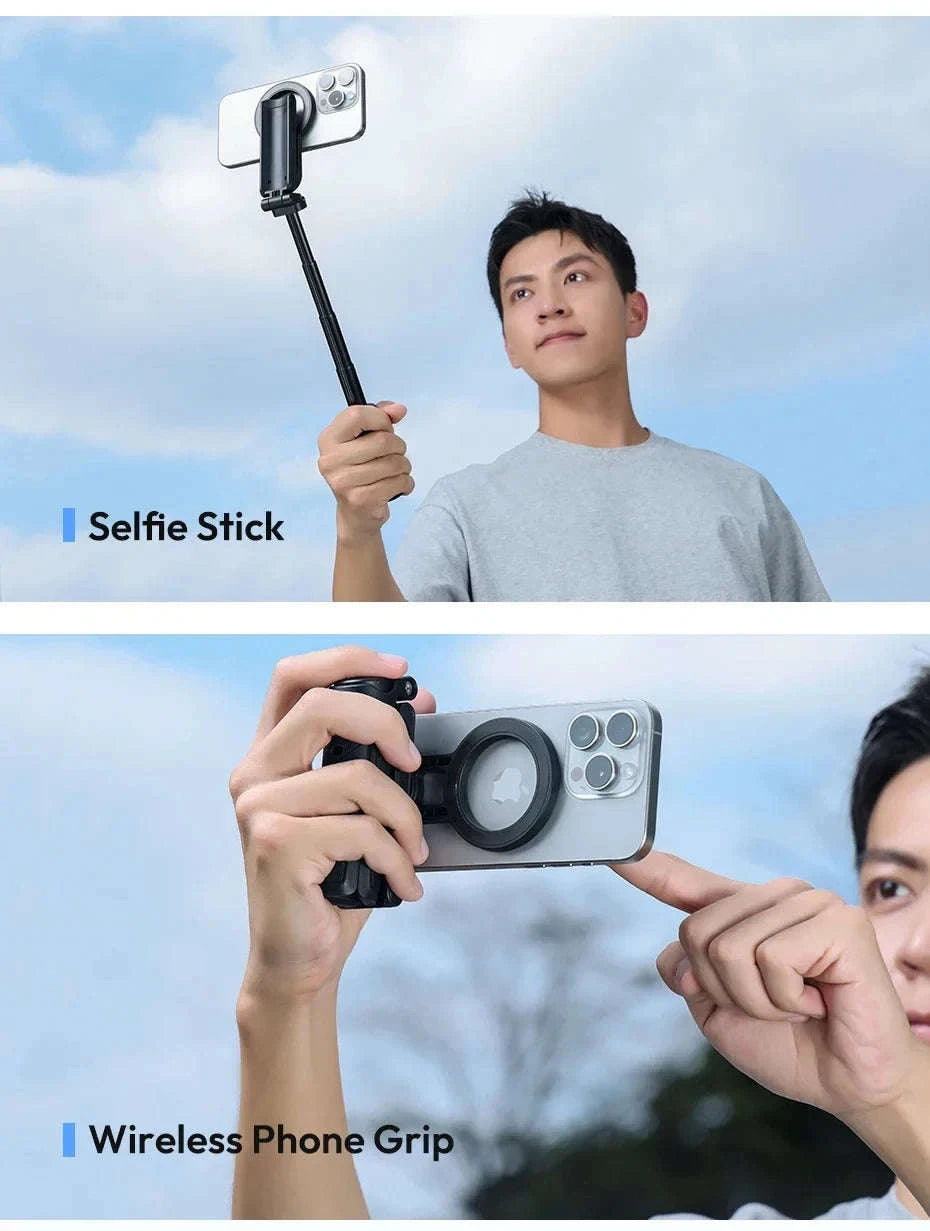 Magnetic Phone Tripod Wireless Grip Selfie Stick-Black