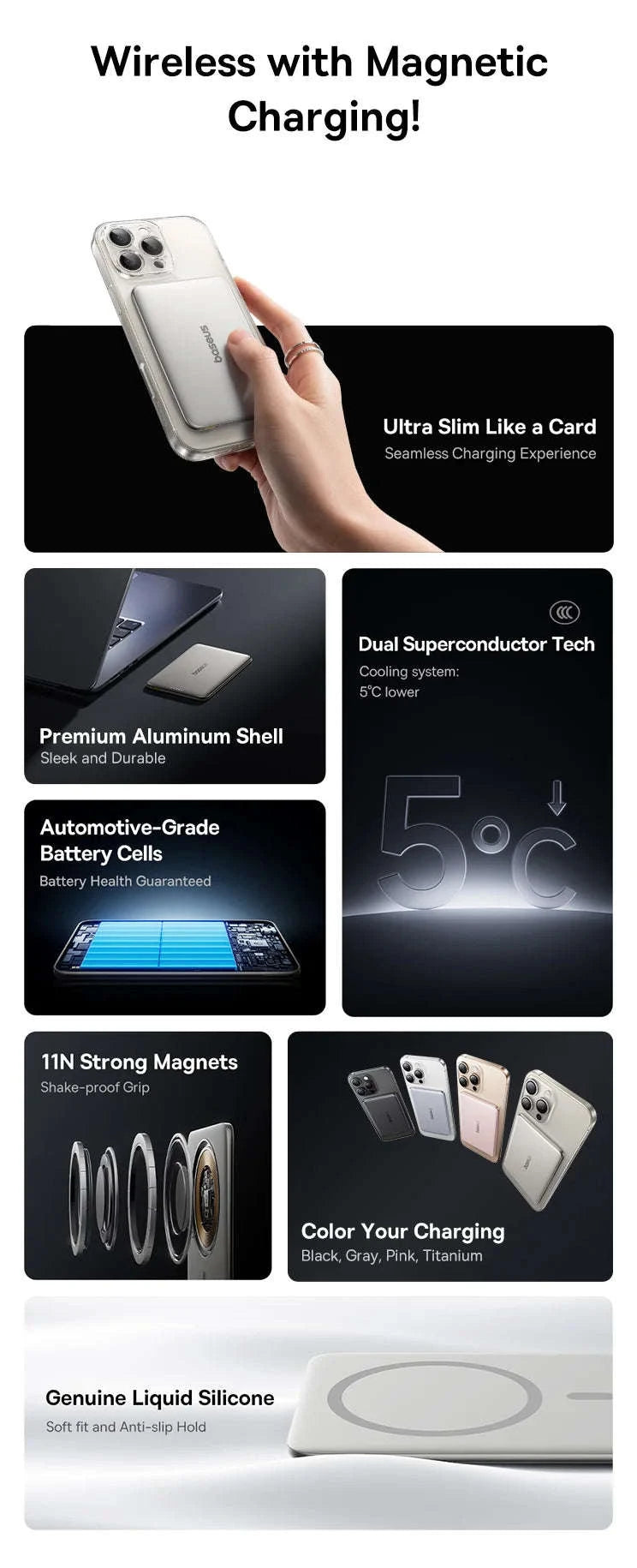 Magnetic Power Bank 5000mAh/10000mAh PD 20W/27W Card-Sized-Pink / 5000mAh / China Mainland