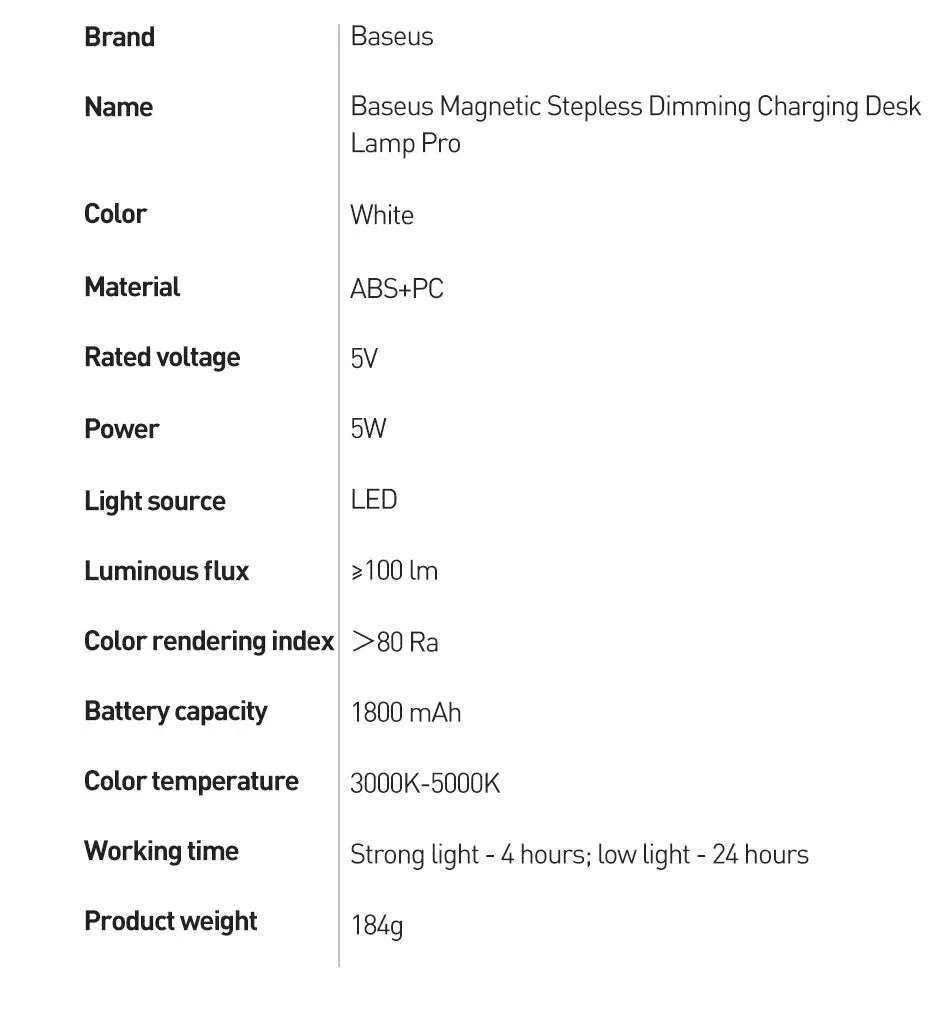 Magnetic Rechargeable LED Desk Light with Stepless Dimming-White