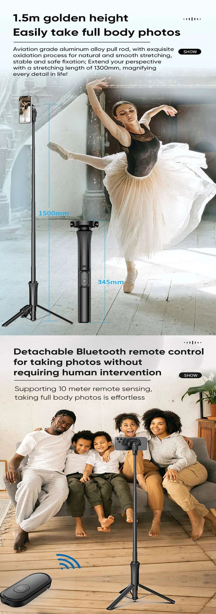 Magnetic Selfie Stick Tripod with Bluetooth Remote-Magnetic Tripod