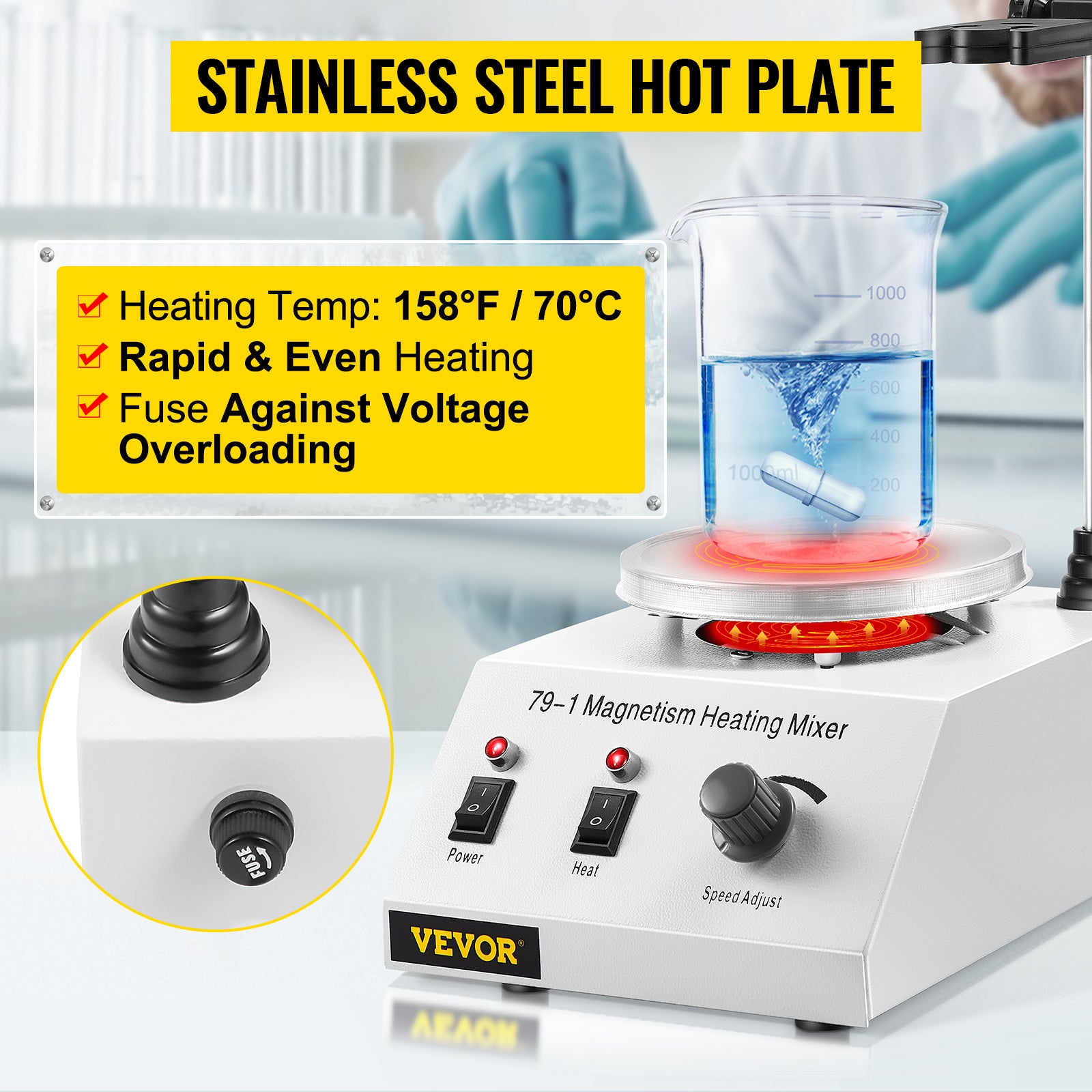 1L Heating Magnetic Stirrer Hot Plate with Stir Bar