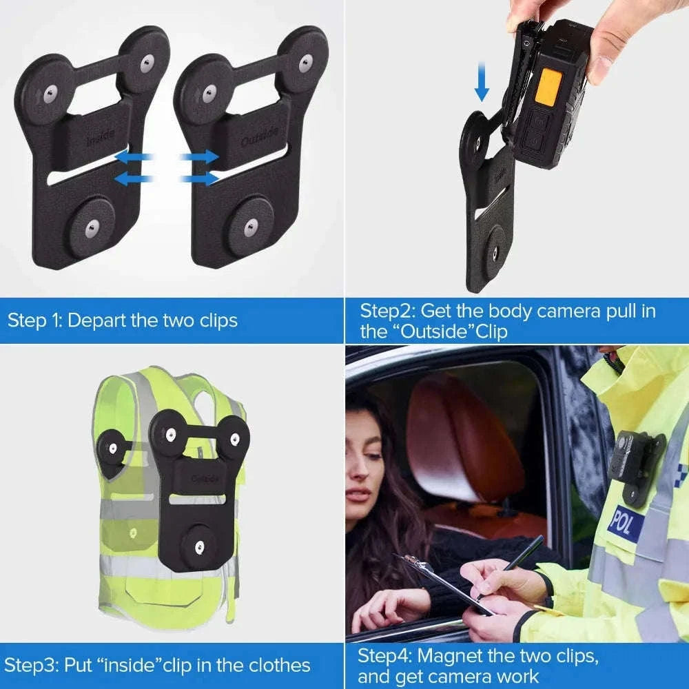 Magnetic Suction Back Clip for Body-Worn Cameras Secure Dual Magnet Hold-as photo