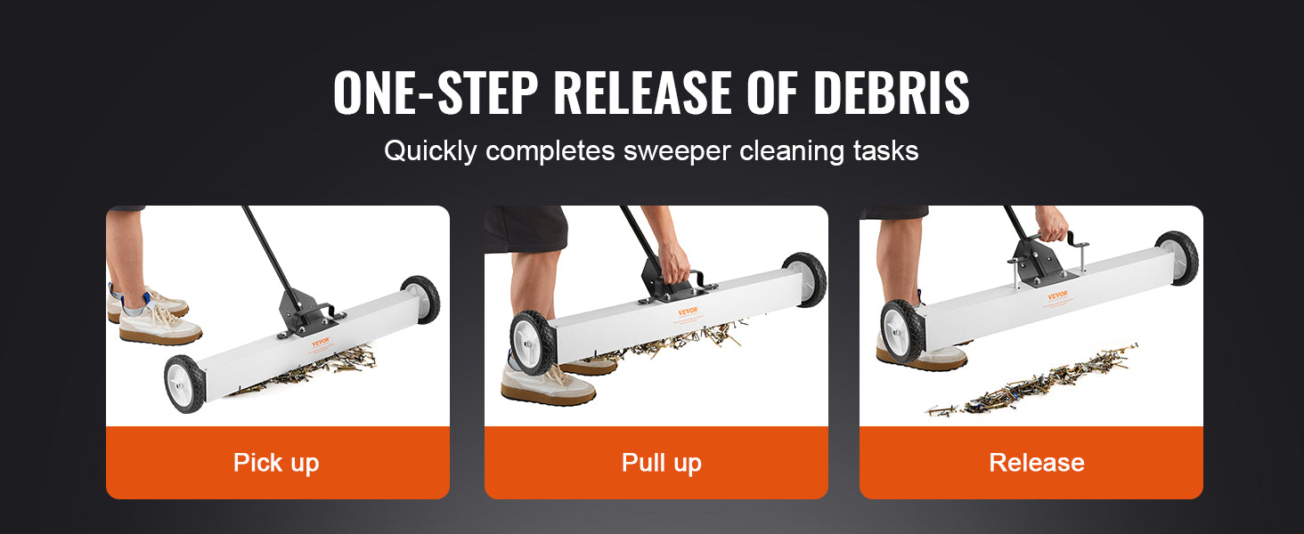36" Rolling Magnetic Sweeper with Wheels & Adjustable Handle