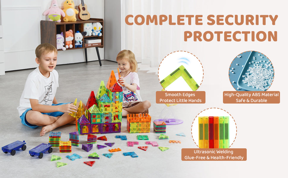 180PCS Magnetic Building Tiles Set with Storage Bag for Kids