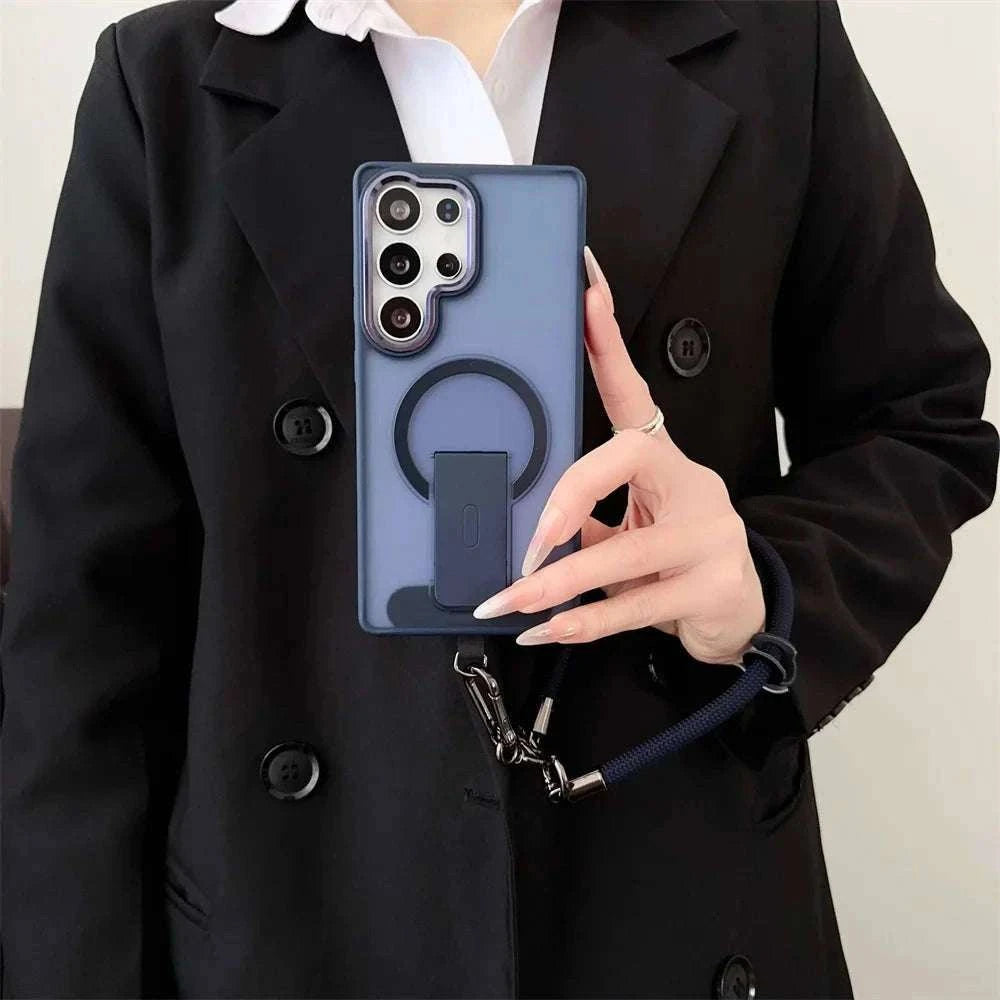 Magnetic Wireless Charging Phone Case with Lanyard for Samsung Galaxy-Full Black / For SamsungS25 Ultra