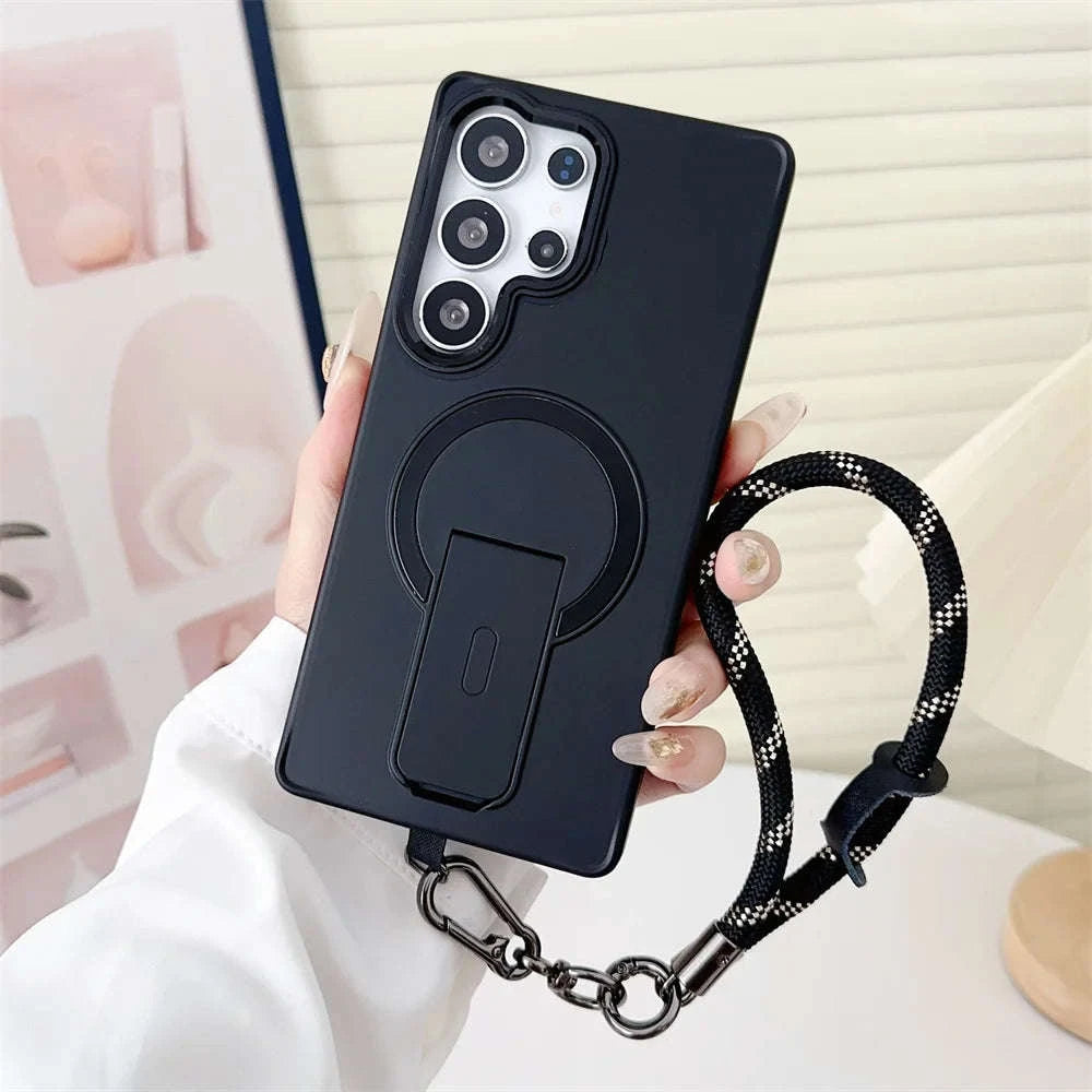 Magnetic Wireless Charging Phone Case with Lanyard for Samsung Galaxy-Full Black / For SamsungS25 Ultra
