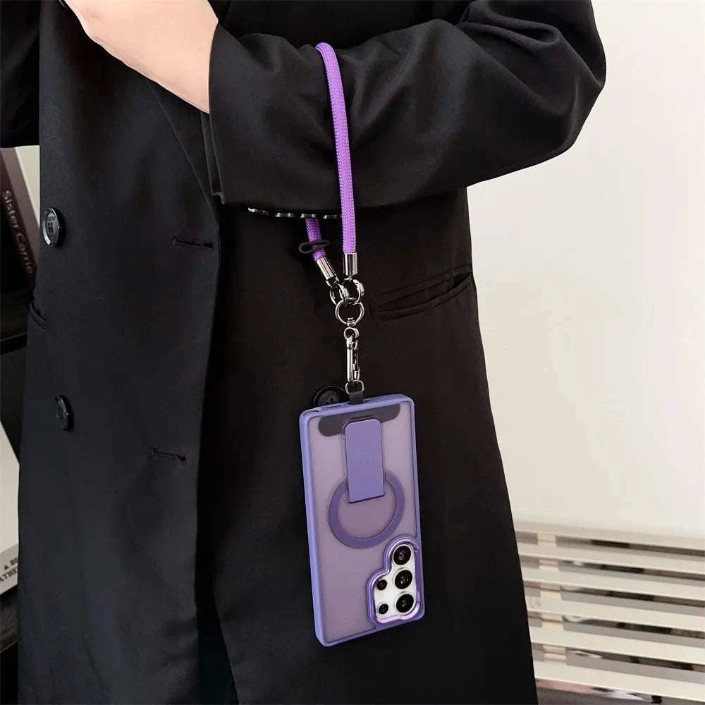 Magnetic Wireless Charging Phone Case with Lanyard for Samsung Galaxy-Full Black / For SamsungS25 Ultra